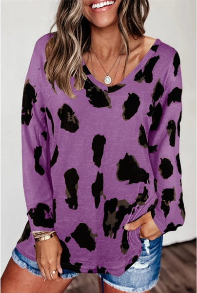 Leopard V Neck Woman Casual Top Size S - XXL