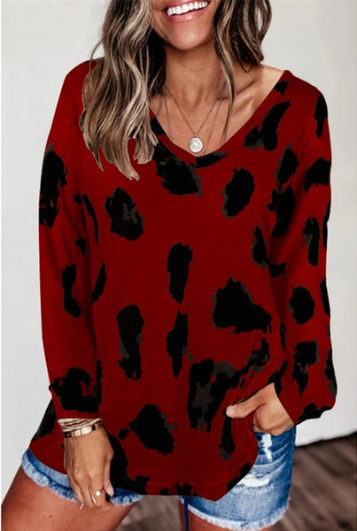 Leopard V Neck Woman Casual Top Size S - XXL