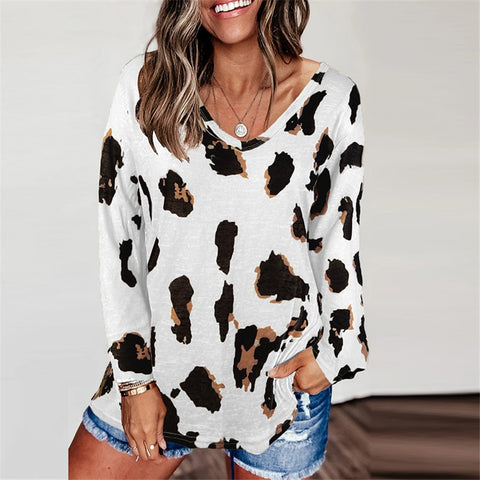 Leopard V Neck Woman Casual Top Size S - XXL