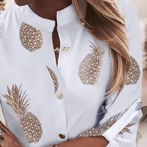 Pineapple And White Long Sleeve Blouses - Size S to XXL