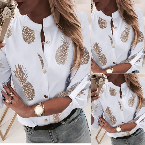 Pineapple And White Long Sleeve Blouses - Size S to XXL