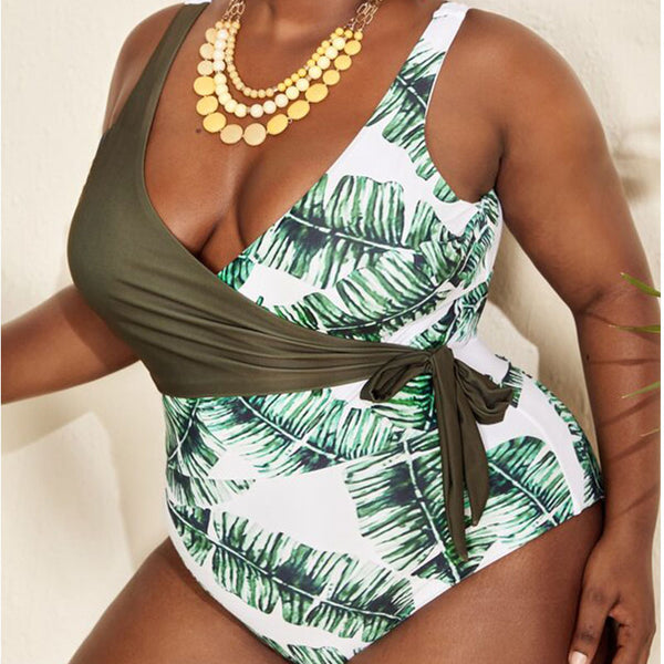 Monokini Leaves Print One Piece Swimsuit