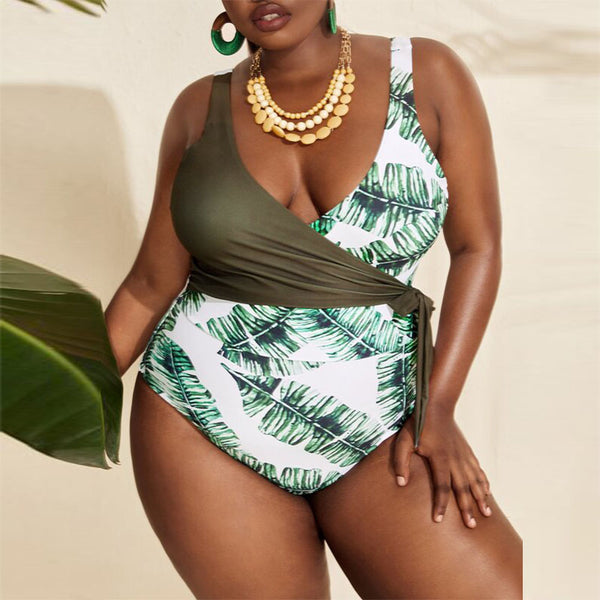 Monokini Leaves Print One Piece Swimsuit