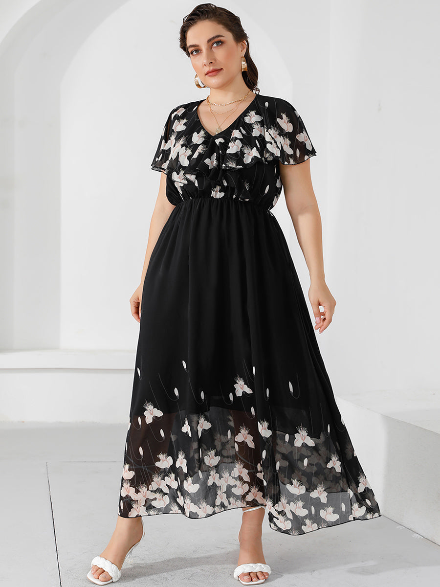 Rough Diva Ruffled Chiffon Long Maxi Dress