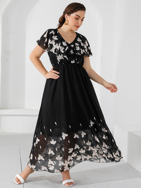Rough Diva Ruffled Chiffon Long Maxi Dress