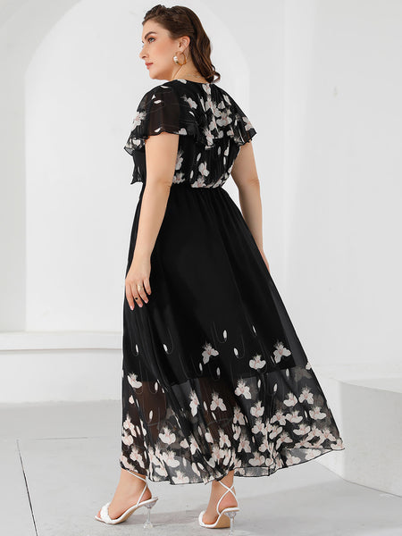 Rough Diva Ruffled Chiffon Long Maxi Dress
