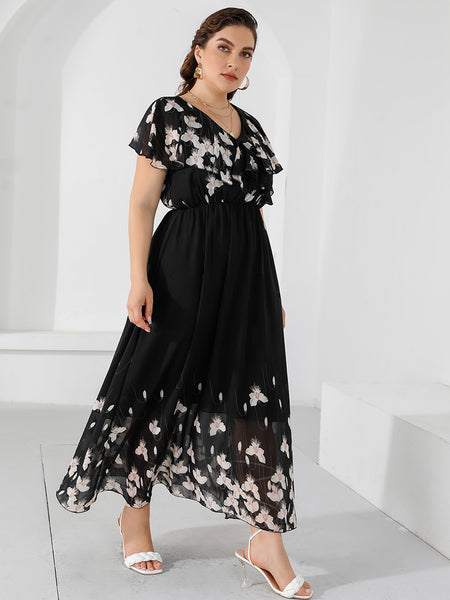 Rough Diva Ruffled Chiffon Long Maxi Dress