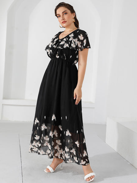 Rough Diva Ruffled Chiffon Long Maxi Dress