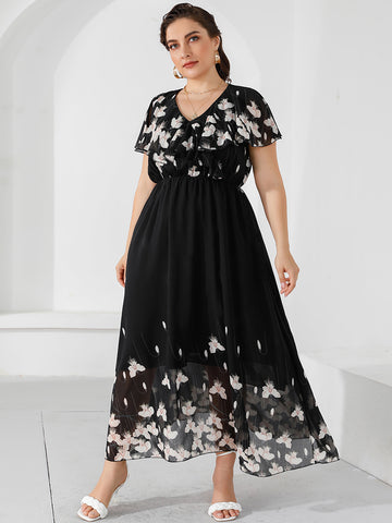 Rough Diva Ruffled Chiffon Long Maxi Dress