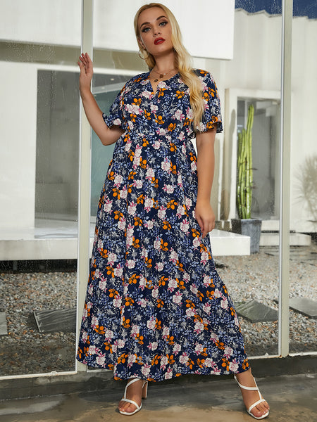 Rough Diva High Waisted Floral Boho Maxi Dress