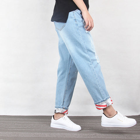 Ripped Boyfriend Cotton Drawstring Jeans