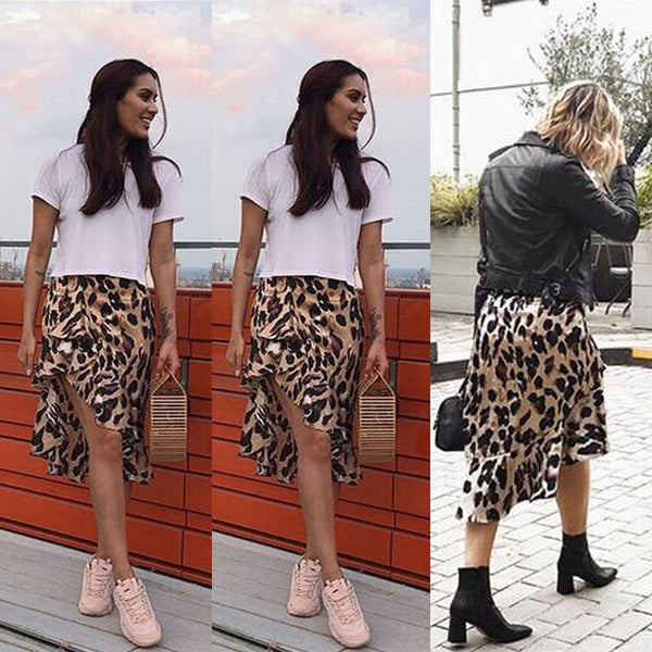 Ruffled Leopard Print High Waist Skirt Size S - XL