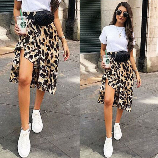 Ruffled Leopard Print High Waist Skirt Size S - XL