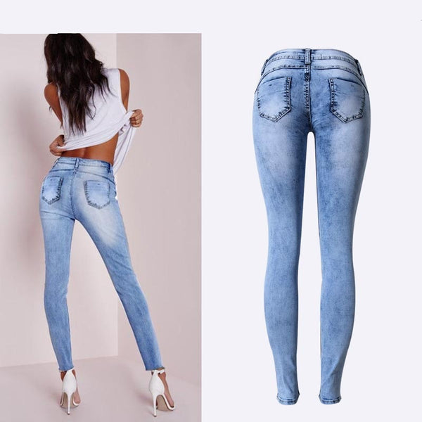 Women's Low Waist Sky Blue Patchwork Skinny  Denim  Jeans - Size  34 to 44