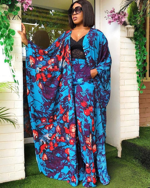 Vibrant Chic: V-Neck Colorful Print 2-Piece Set