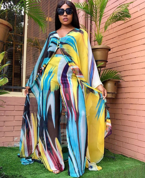Vibrant Chic: V-Neck Colorful Print 2-Piece Set