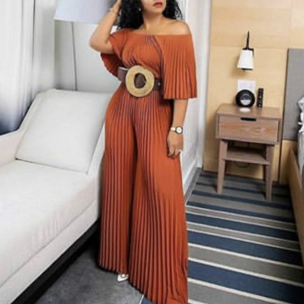 Off Shoulder Loose Pleated High Waist Half Sleeve Jumpsuit Size M - XXL