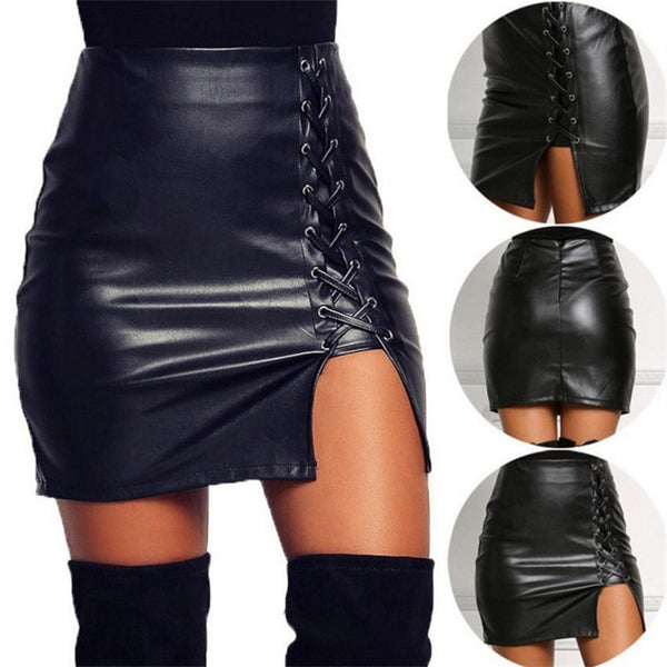 Open Fork Leather High Wrap Hip Skirt Size S - XXXL