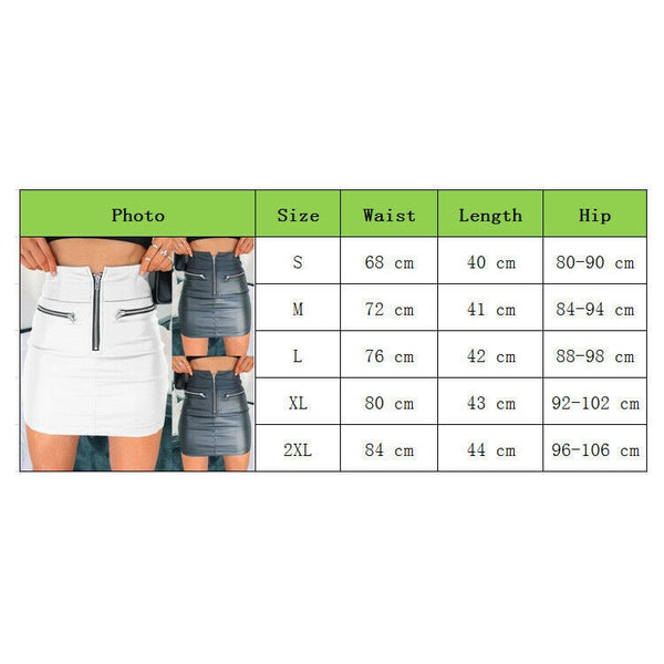 High Waist PU Leather Zipper Mini Skirt Size S - XXL