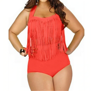 Fringed High Waisted Underwire Push Up Bikini Set Size L - 5XL