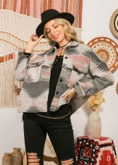 Light Pink and Gray Aztec Button Down Jacket