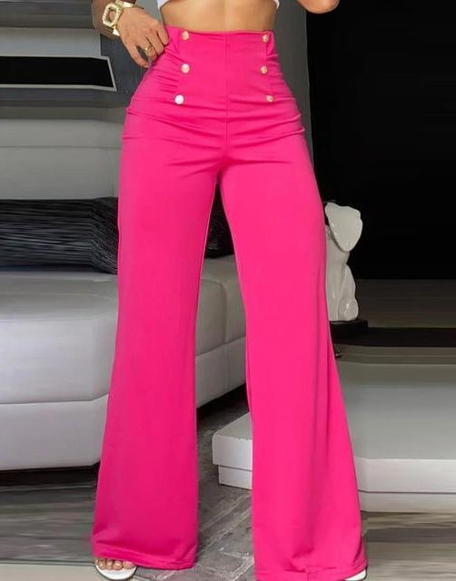 Buttoned Elegance: High-Waist Wide Leg Summer Pants for Effortless Chic