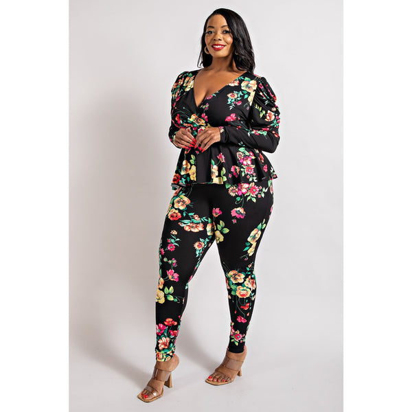 Surplice Peplum Top And Legging Set