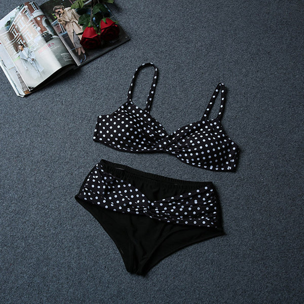 Lagoon Sexy Black Dots High Waist Bikini Set