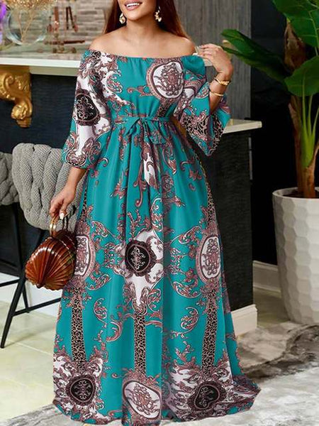 Bohemian Elegance: Off-Shoulder Maxi Summer Dress with Oversize Fit