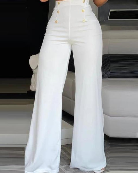 Buttoned Elegance: High-Waist Wide Leg Summer Pants for Effortless Chic