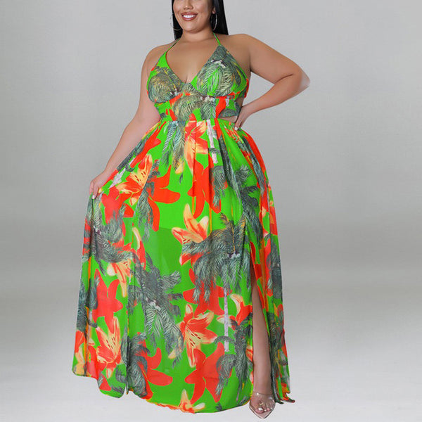 Freesia Backless V Neck Floor Length Dress