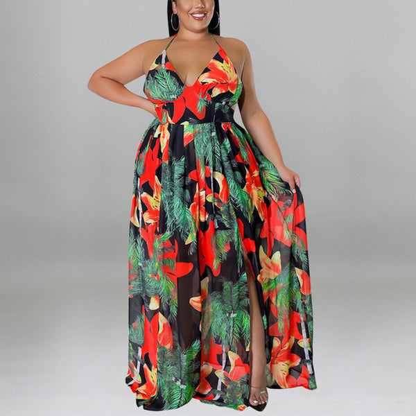 Freesia Backless V Neck Floor Length Dress