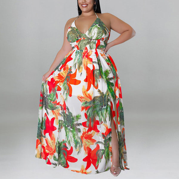 Freesia Backless V Neck Floor Length Dress