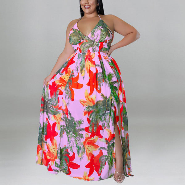 Freesia Backless V Neck Floor Length Dress