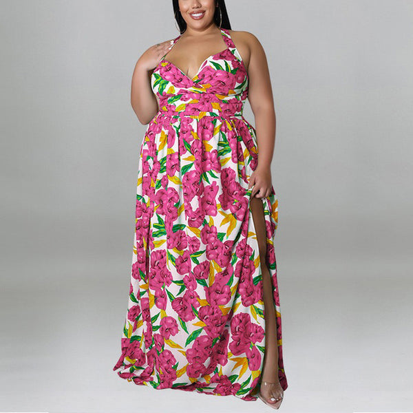 Freesia Backless V Neck Floor Length Dress