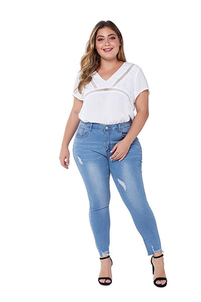 Sculpted Comfort: Plus Size Ripped Skinny Jeans with Stretch for Women