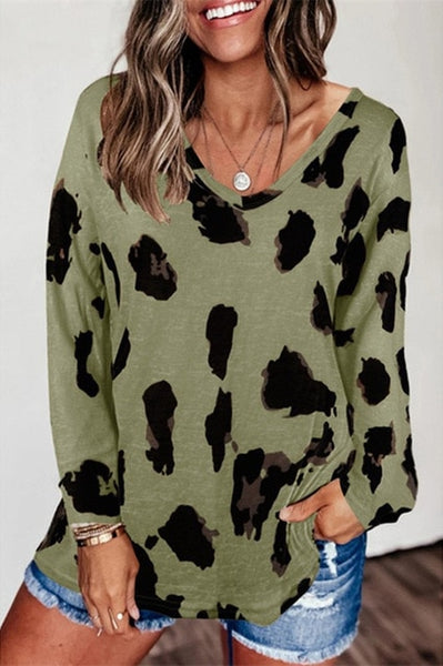 Leopard V Neck Woman Casual Top Size S - XXL