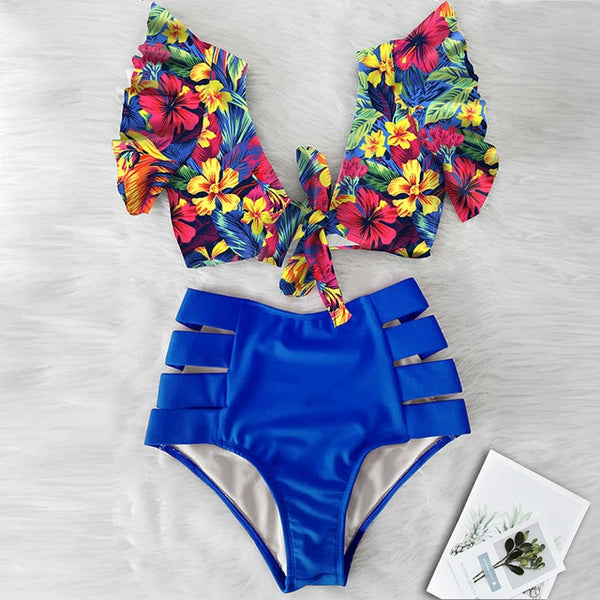 High Waist Ruffle Bikini Set S - XL