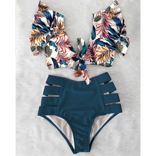 High Waist Ruffle Bikini Set S - XL