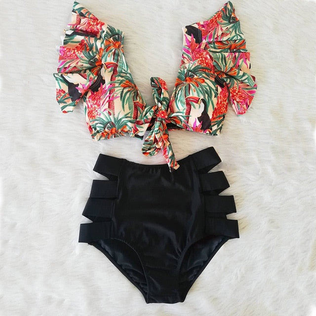 High Waist Ruffle Bikini Set S - XL