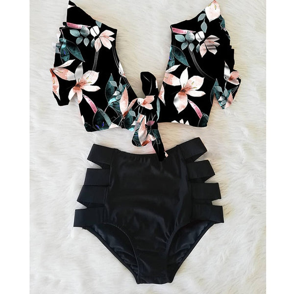 High Waist Ruffle Bikini Set S - XL