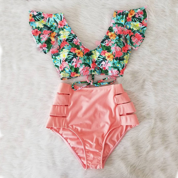 High Waist Ruffle Bikini Set S - XL