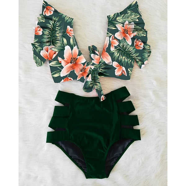 High Waist Ruffle Bikini Set S - XL