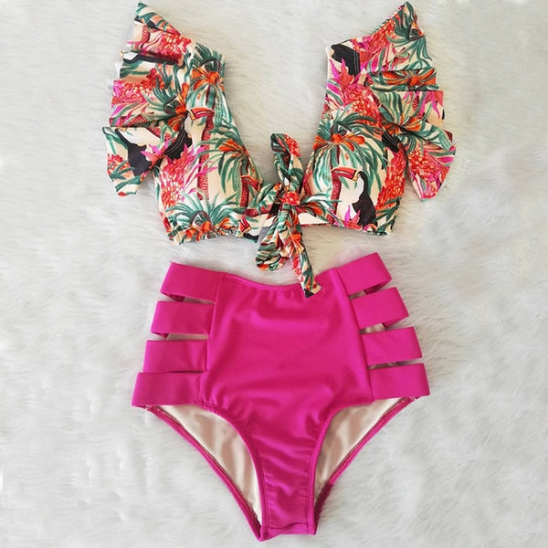 High Waist Ruffle Bikini Set S - XL