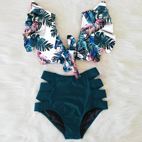 High Waist Ruffle Bikini Set S - XL