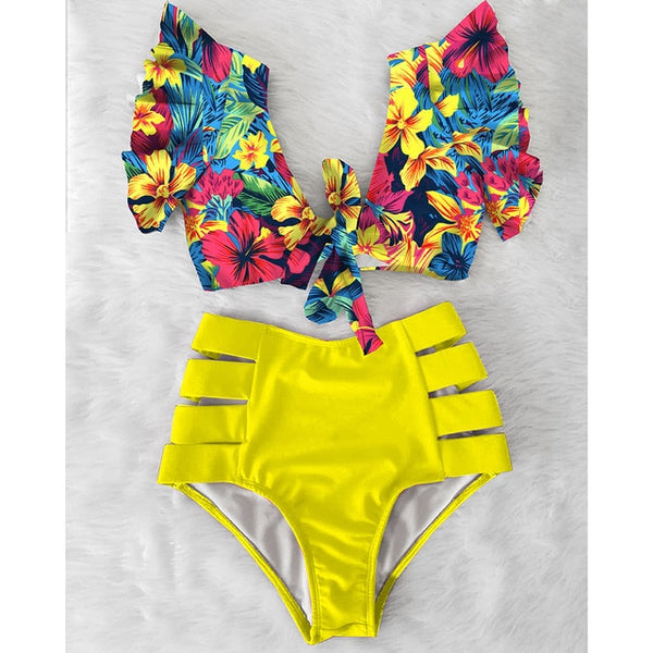 High Waist Ruffle Bikini Set S - XL