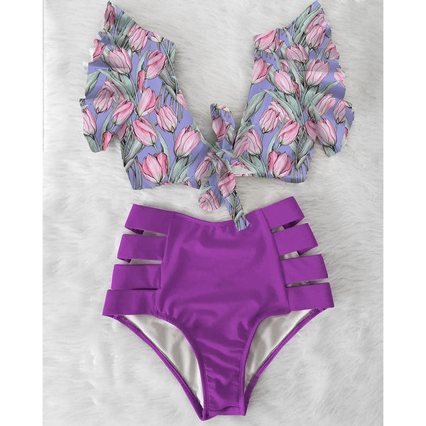 High Waist Ruffle Bikini Set S - XL