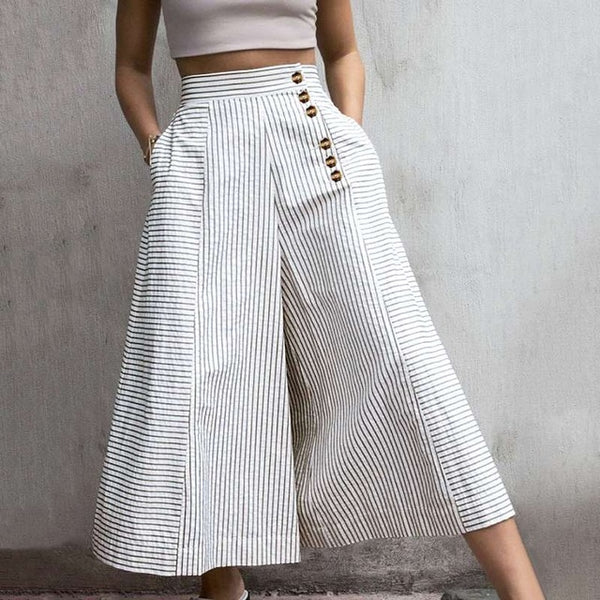 High Waist Work Pants Women Retro Striped Trousers Size S - 5XL