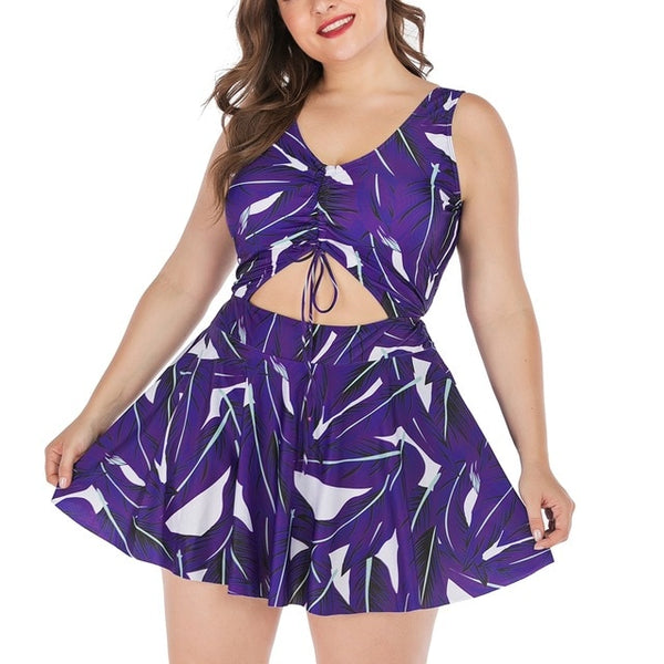 One Piece Print Peak-A-Boo Center Bathing Suit XL - 5XL