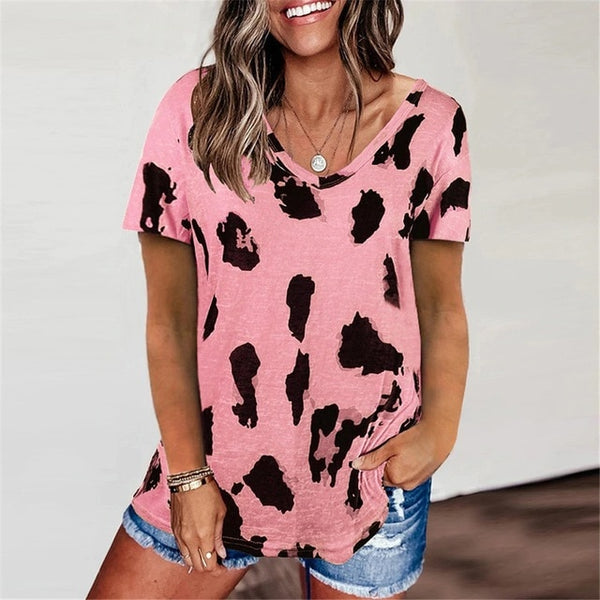 Leopard V Neck Woman Casual Top Size S - XXL